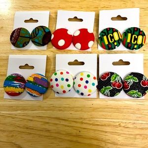 Women Fabric Button Earrings
